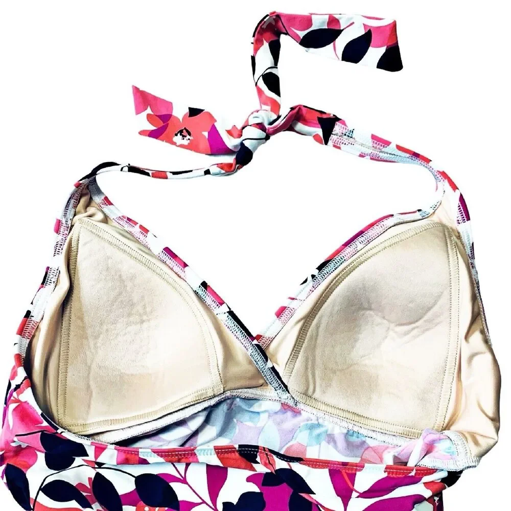 Land's End Halter Tankini Swimsuit Top Bathing‎ Suit Pink Purple White - Size 8 - Picture 3 of 5